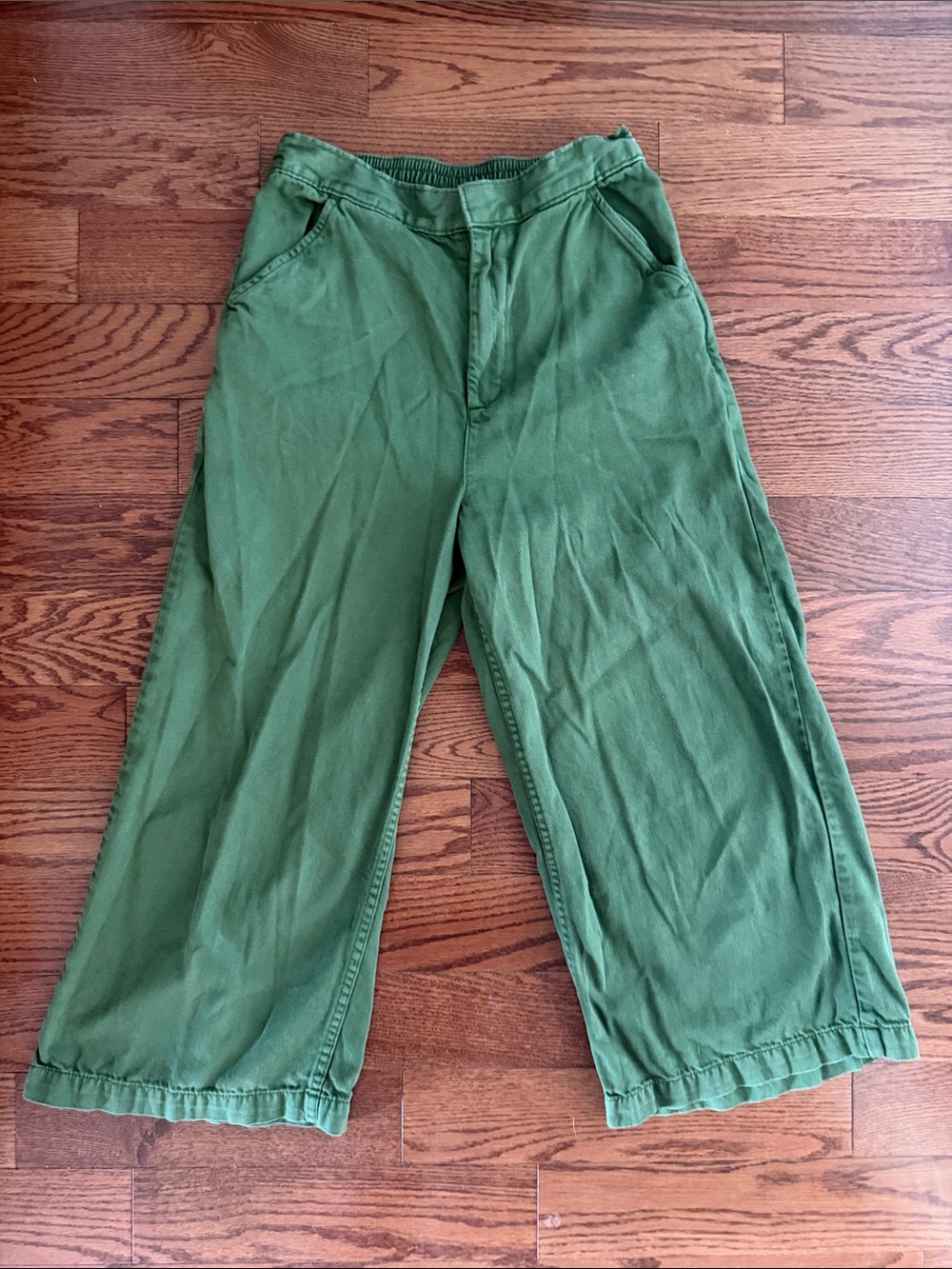 Lucy & Yak Chuck Wide Leg Trousers Moss Green W26/R Organic Cotton Hemp